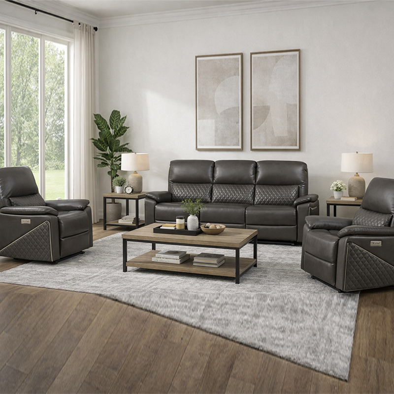 Bộ ghế sofa tựa điện 3 món bọc da