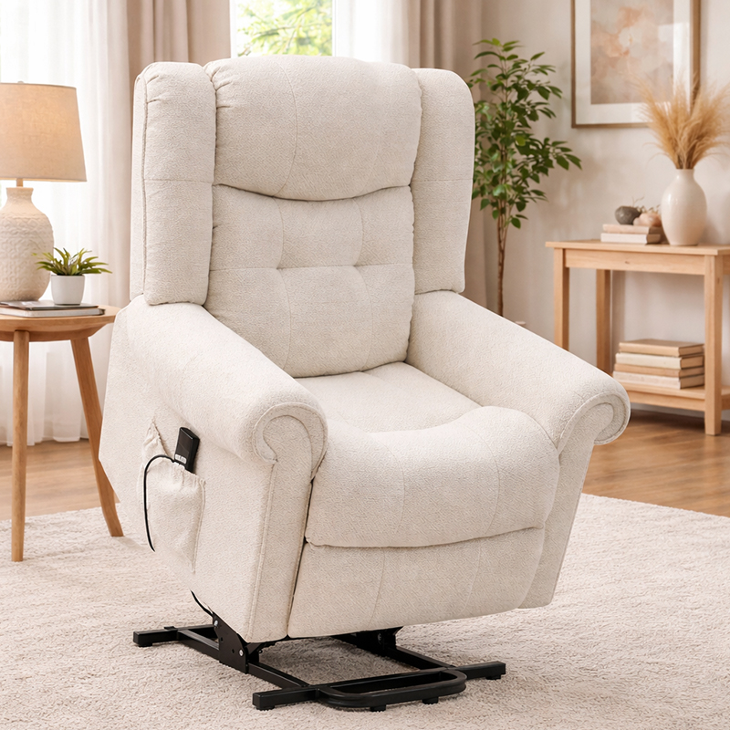 Ghế ngả lưng nâng điện Chenille cho người già có rung massage và sưởi ấm