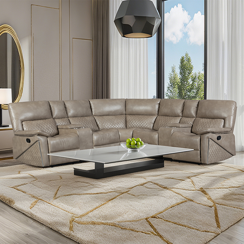 Ghế sofa góc ngả lưng 5 chiếc có giá đỡ cốc màu nâu