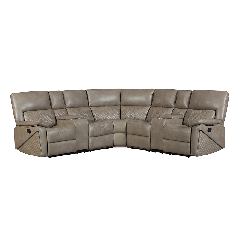 Ghế sofa góc ngả lưng 5 chiếc có giá đỡ cốc màu nâu