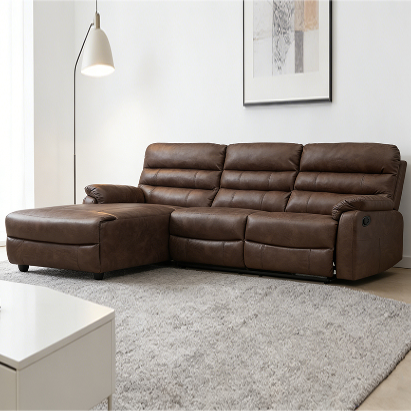 Ghế sofa mô-đun ba chỗ ngồi bọc da thoải mái hình chữ L có ghế dài có đệm