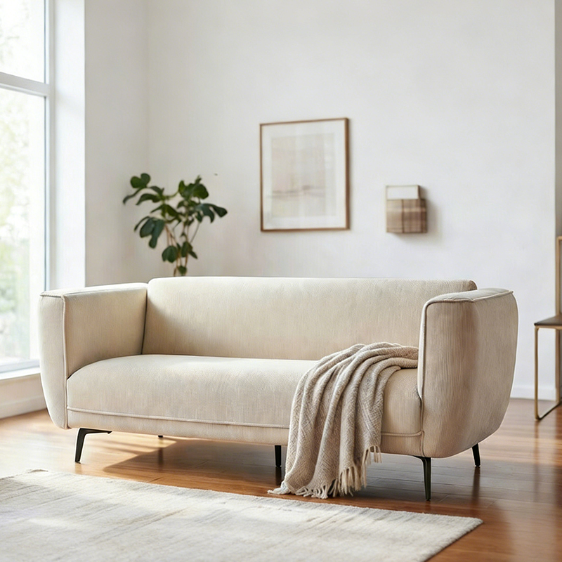 Ghế sofa bọc vải nhung hiện đại, chân kim loại