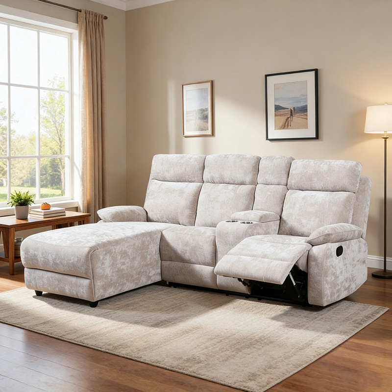Sofa góc Chenille chaise với ghế dài có đệm